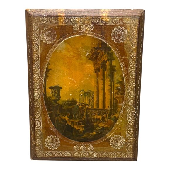 Vintage Florentia Italian Framed Picture Plaque "A Roman Ruins" By Pannini READ - Picture 1 of 8